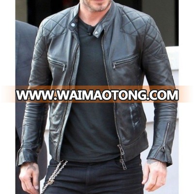 Mens Black 100% Genuine Leather Jacket soft lambskin Biker jacket