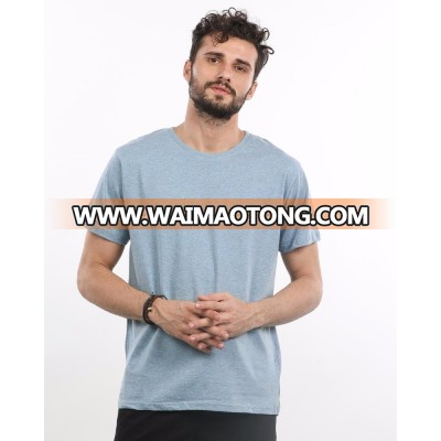 100%cotton color blue o-neck short sleeve printed casual men cotton slim fit long line t-shirt good quality